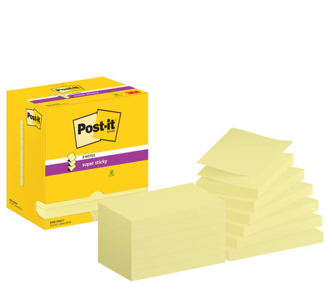 Memoblok Post-it Z-Note S350 Super Sticky 76x127mm geel 12 stuks