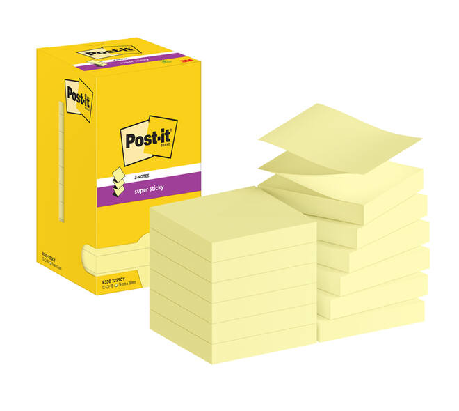 Memoblok Post-it Z-Note S330 Super Sticky 76x76mm geel 12 stuks