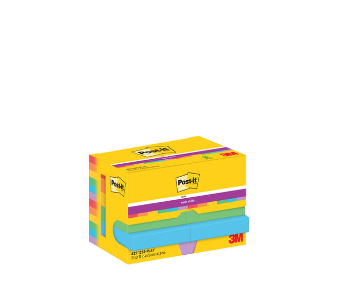 Memoblok Post-it 622 Super Sticky 47,6x47,6mm Playful 12 stuks
