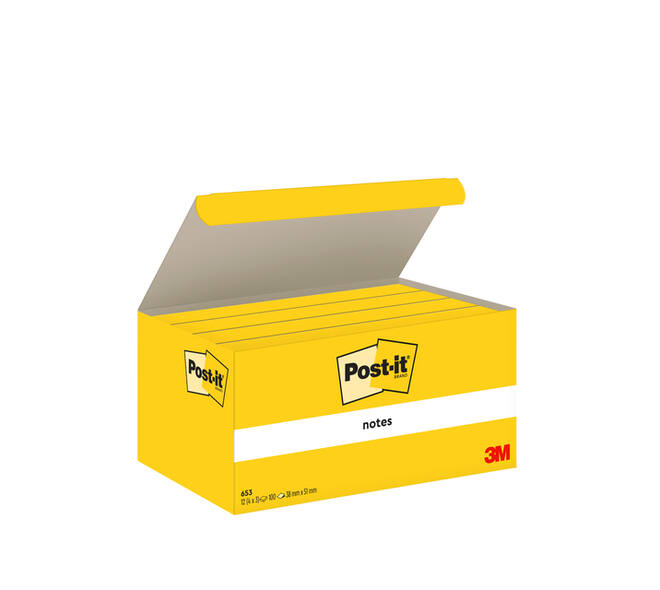 Memoblok Post-it 653 38x51mm geel 3 stuks