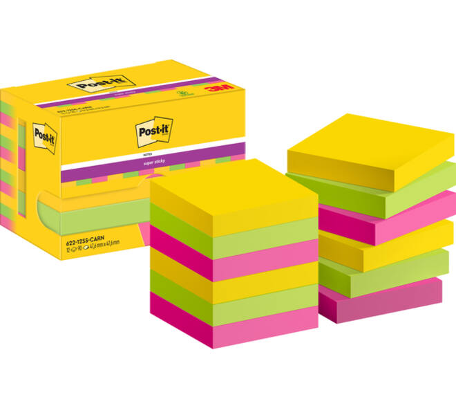 Memoblok Post-it 622 Super Sticky 47,6x47,6mm Carnival 12 stuks