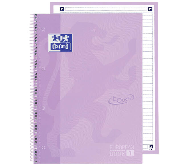 Notitieboek Oxford Touch Europeanbook A4+ 4-gaats lijn 160 pagina's pastel paars