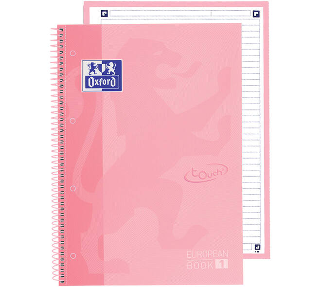 Notitieboek Oxford Touch Europeanbook A4+ 4-gaats lijn 160 pagina's pastel roze