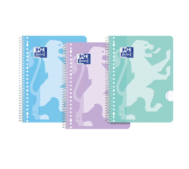 Collegeblok Oxford School A4+ lijn 23-gaats 160 pagina's 80gr pastel assorti 3 stuks
