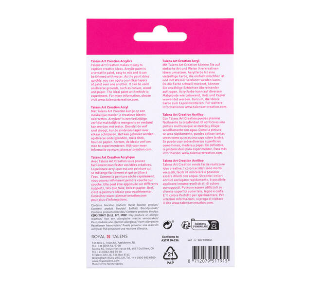 Acrylverf Talens Art Creation assorti 8 tubes à 12ml