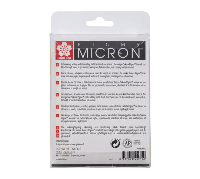 Fineliner Sakura Pigma Micron set à 10 schrijfbreedtes zwart