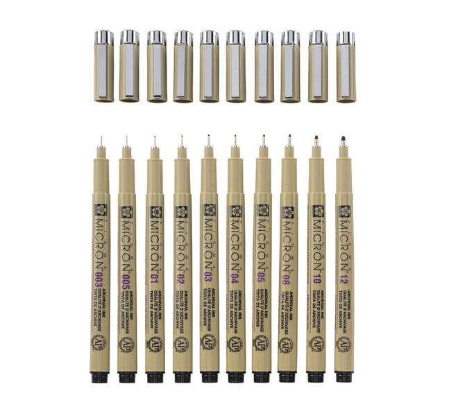 Fineliner Sakura Pigma Micron set à 10 schrijfbreedtes zwart