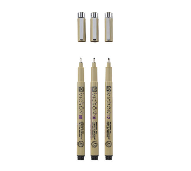 Fineliner Sakura Pigma Micron set à 3 schrijfbreedtes breed zwart