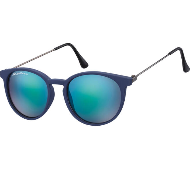 Zonnebril Montana met Revo blauw rond glas en metalen pootje mat blauw