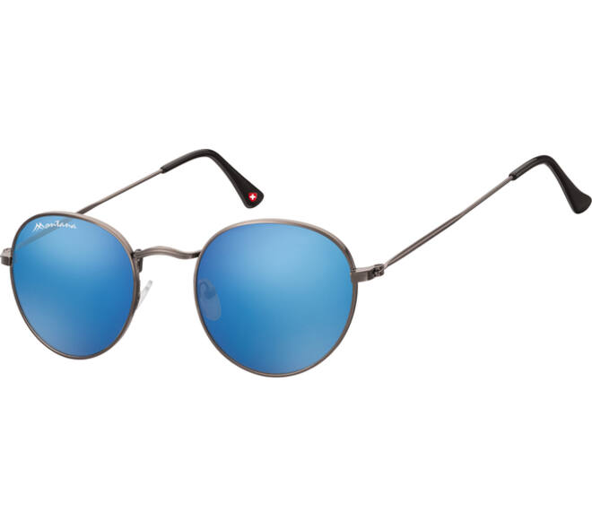 Zonnebril Montana met Revo blauw rond glas met staalkleurig