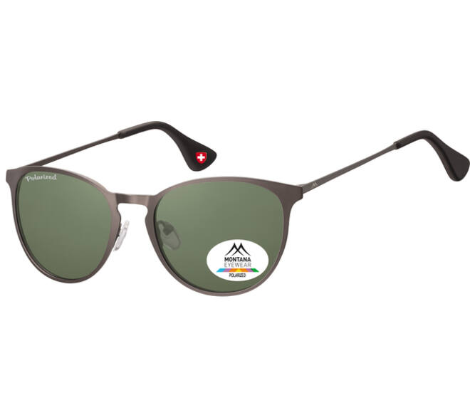 Zonnebril Montana met groen G15 gepolariseerd rond glas staalkleurig