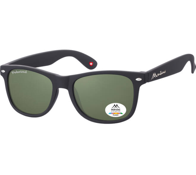 Zonnebril Montana met groen G15 gepolariseerd glas zwart
