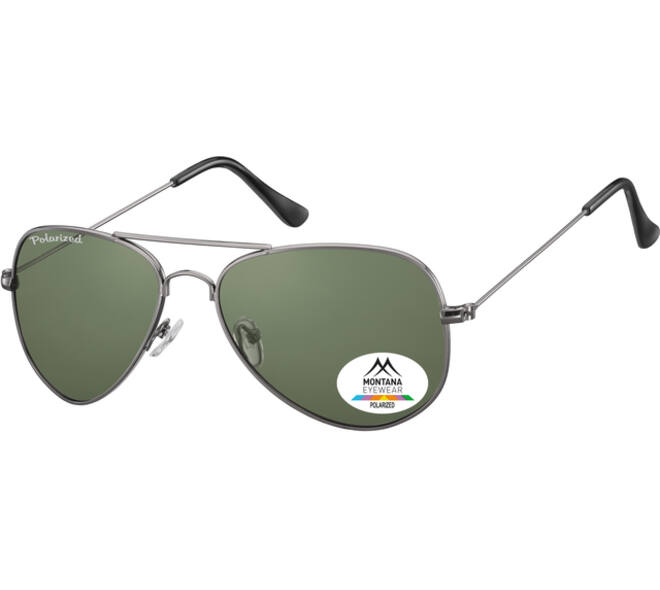 Zonnebril Montana met groen G15 gepolariseerd glas staalkleurig