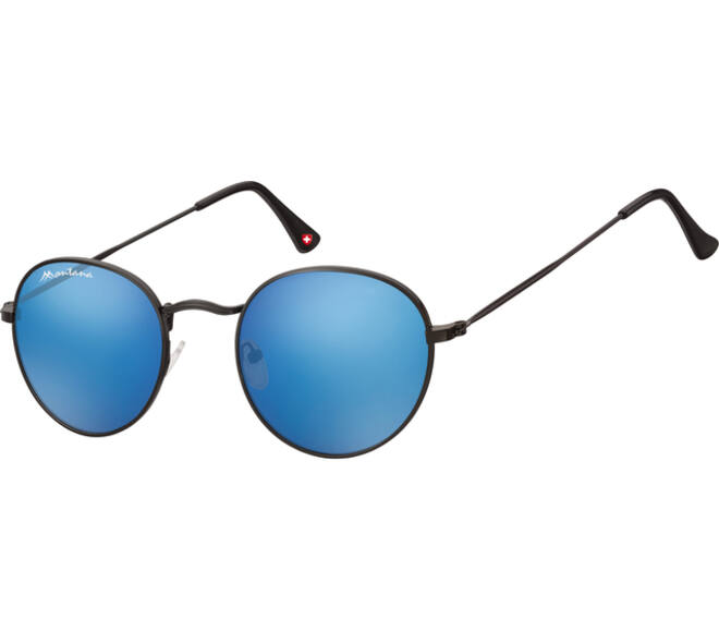 Zonnebril Montana met Revo blauw rond glas metaal mat zwart