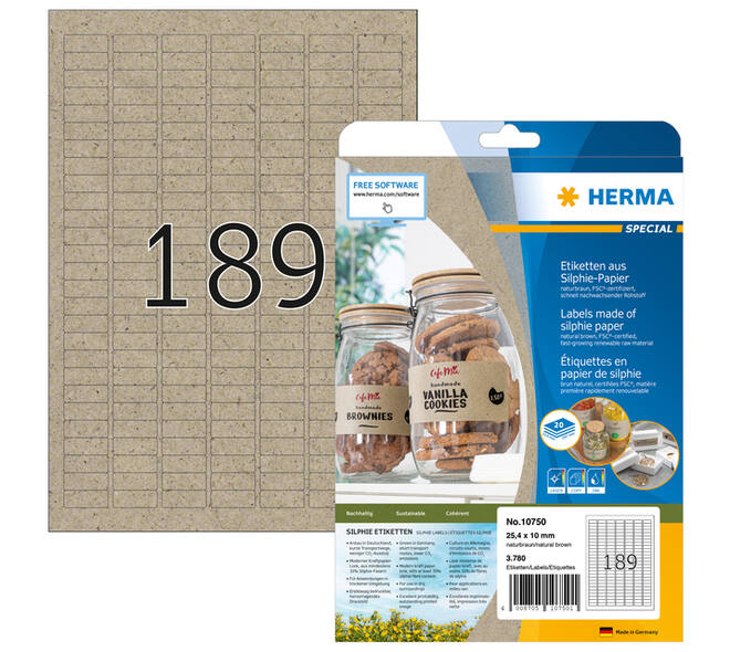 Etiket HERMA 10750 25.4x10mm silphie bruin 3780 stuks