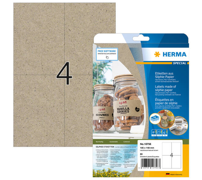 Etiket HERMA 10756 105x148mm silphie bruin 80 stuks