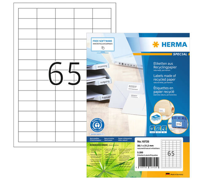 Etiket HERMA recycling 10725 38.1x21.2mm wit 5200 stuks