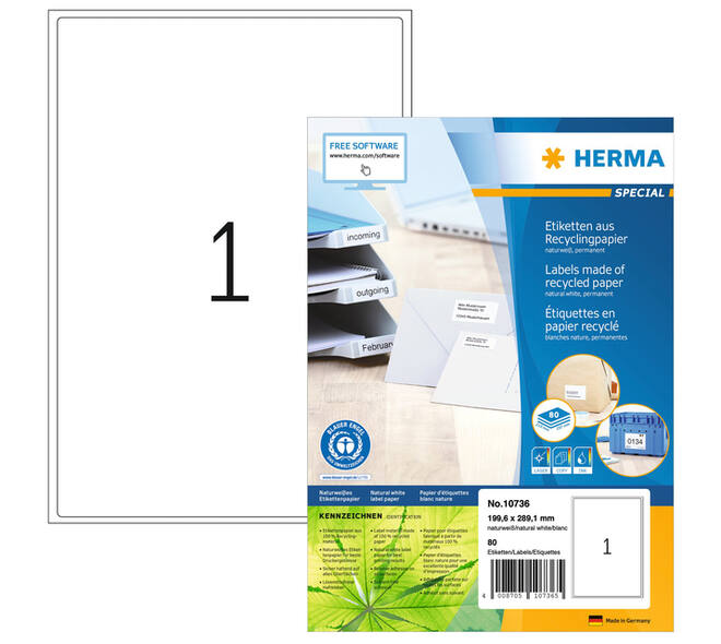 Etiket HERMA recycling 10736 199.6x289.1mm wit 80 stuks