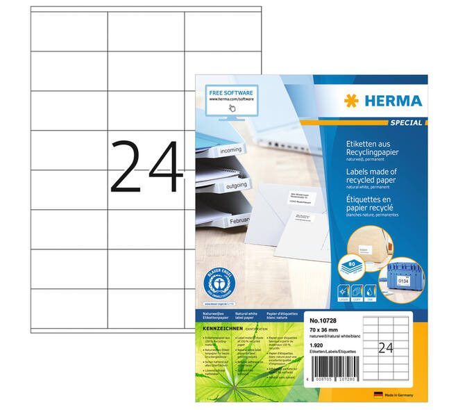 Etiket HERMA recycling 10728 70x36mm wit 1920 stuks