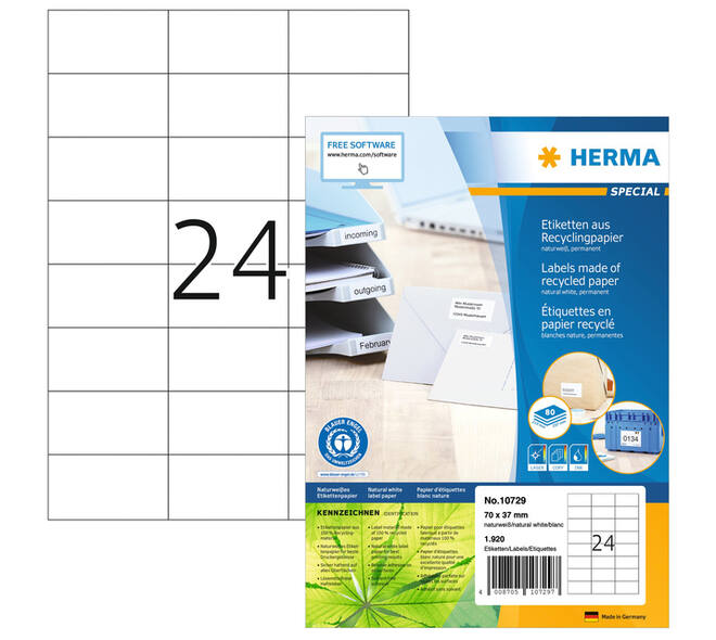 Etiket HERMA recycling 10729 70x37mm wit 1920 stuks