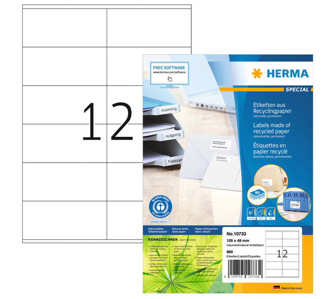 Etiket HERMA recycling 10733 105x48mm wit 960 stuks