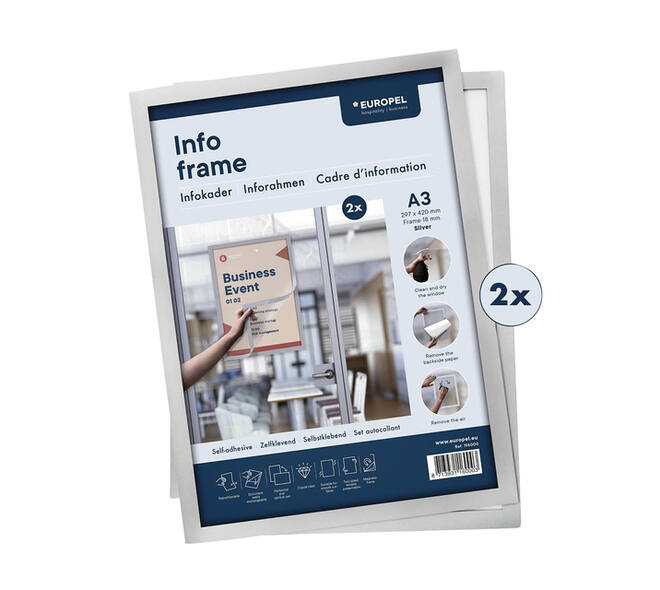Infokader Europel zelfklevend A3 zilver