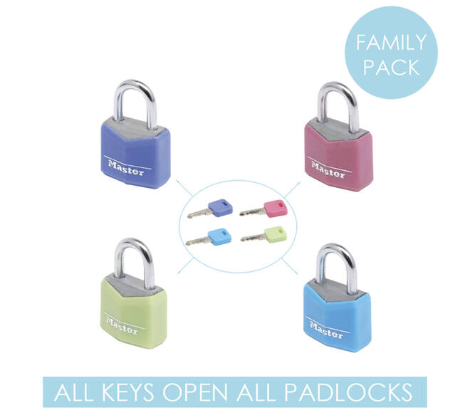 Hangslot MasterLock 4 assorti alu 20mm 4 stuks
