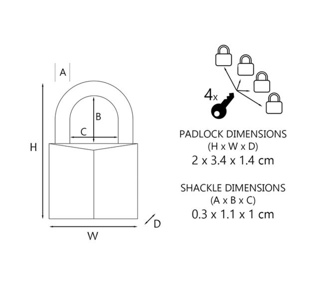 Hangslot MasterLock 4 assorti alu 20mm 4 stuks