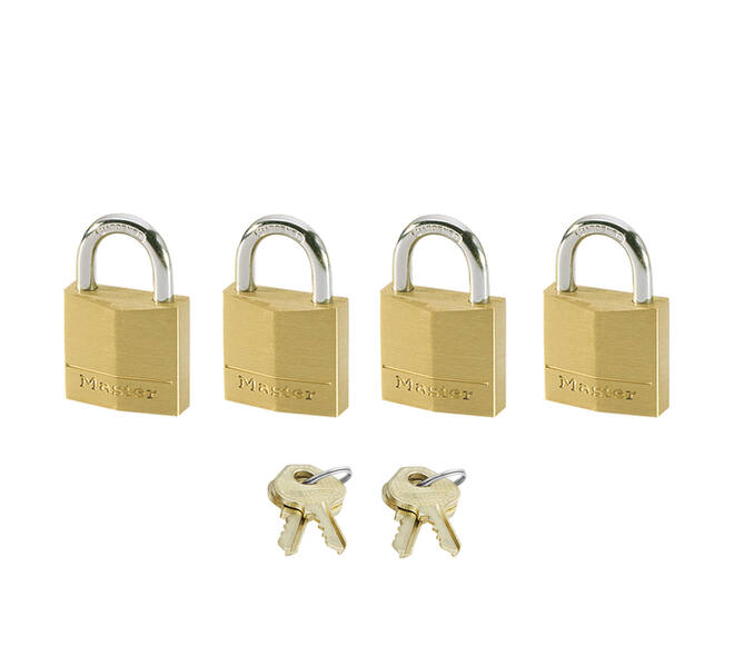 Hangslot MasterLock 4 gelijksluitend messing 20mm 4 stuks
