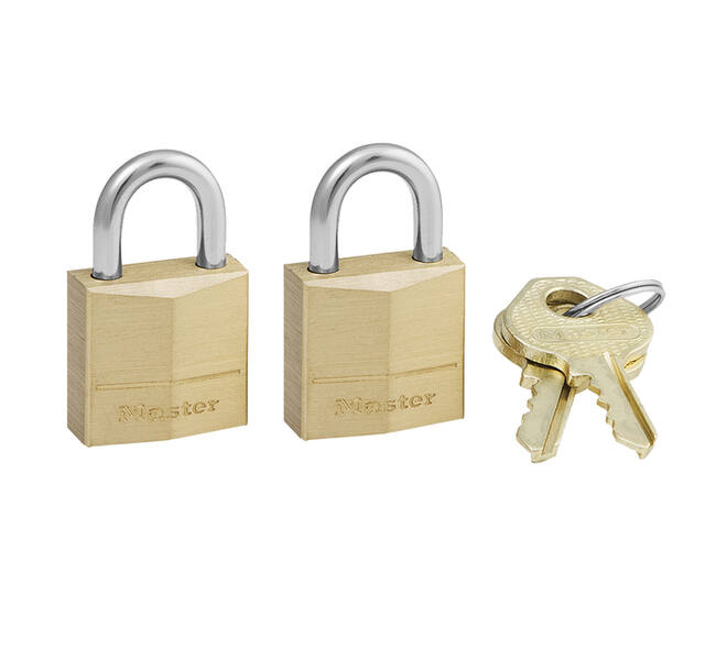 Hangslot MasterLock 2 gelijksluitend messing 20mm 2 stuks