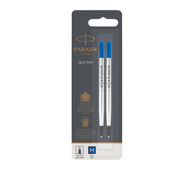 Rollerpenvulling Parker Quink medium blauw blister à 2 stuks