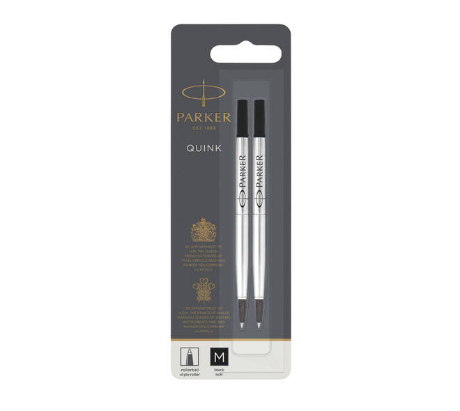 Rollerpenvulling Parker Quink medium zwart blister à 2 stuks