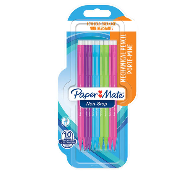 Vulpotlood Paper Mate non stop 0.7mm HB assorti blister à 10 stuks