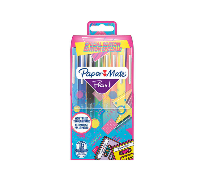 Fineliner Paper Mate Flair retro medium assorti blister à 16 stuks
