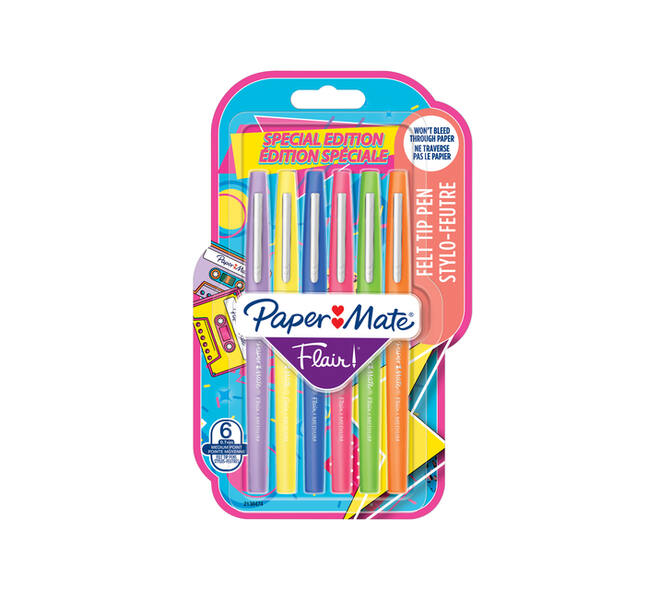 Fineliner Paper Mate Flair retro medium assorti blister à 6 stuks