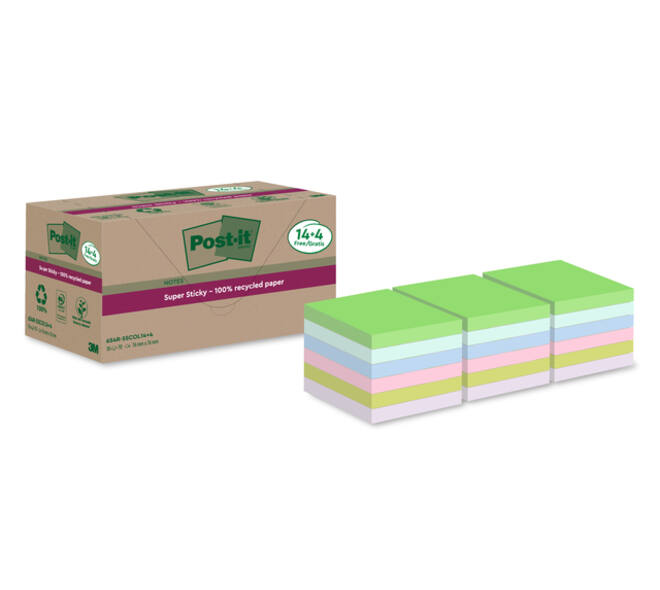 Memoblok Post-it 654 RSS12COL 76x76mm colour 14+4 gratis