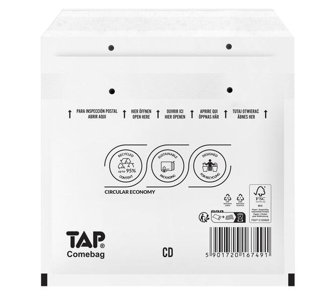 Envelop TAP Comebag luchtkussen tbv CD 200x175mm 100 stuks