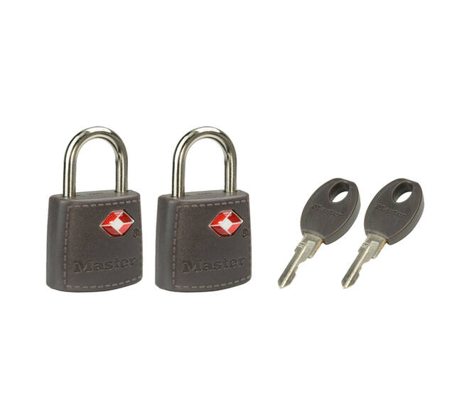 Hangslot Masterlock 2 gelijksluitend ABS cover TSA assorti in willekeurige kleur 30mm 2 stuks