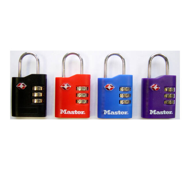 Hangslot Masterlock 3-cijfer combi TSA set van 2 sloten assorti in willekeurige kleur 30mm 2 stuks