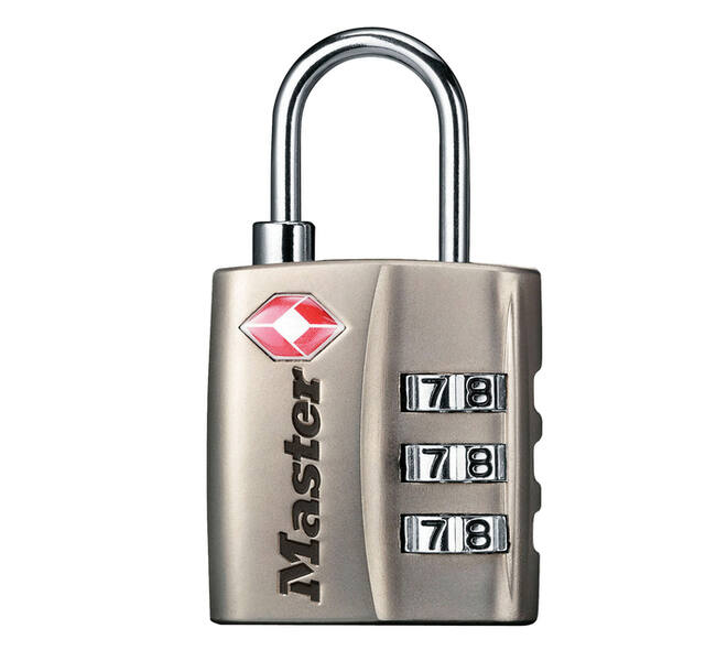 Hangslot Masterlock 3-cijfer combinatie TSA nikkel 30mm