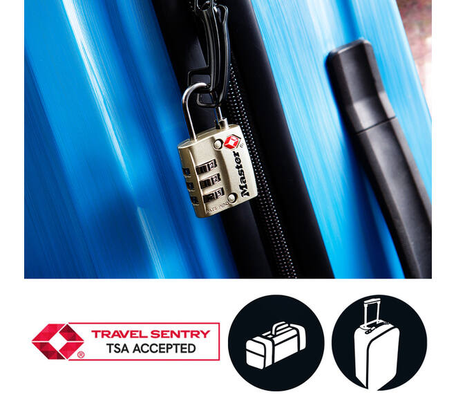 Hangslot Masterlock 3-cijfer combinatie TSA nikkel 30mm