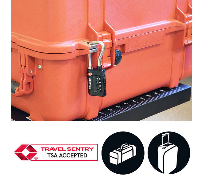 Hangslot Masterlock 4-cijfer combinatie TSA lange beugel zwart 35mm