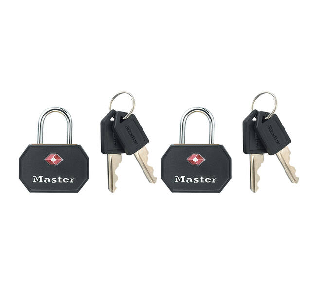 Hangslot Masterlock 2 gelijksluitend aluminium TSA zwart 30mm 2 stuks