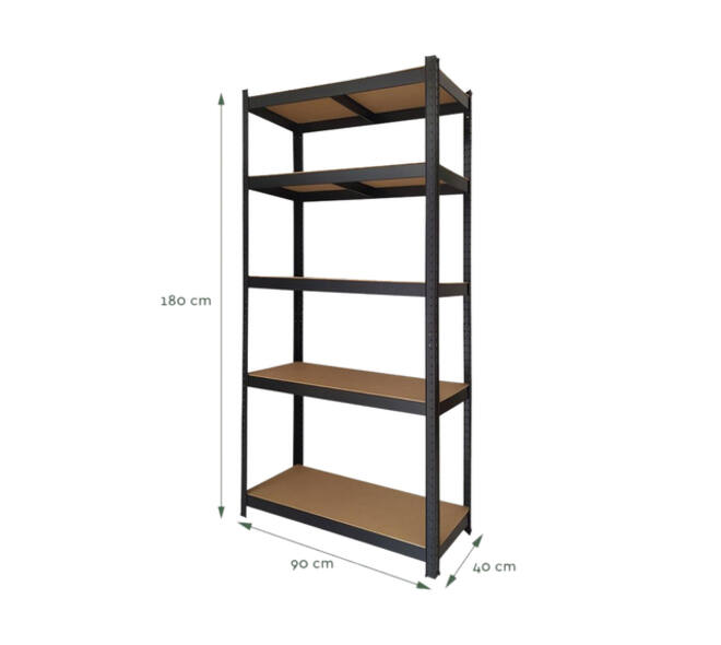 Stellingkast BRASQ 5 borden 90x40x180cm SU175 max 875 KG zwart