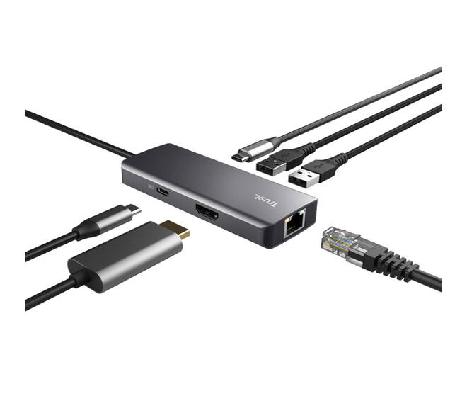 Adapter Trust Dalyx 6-in-1 USB-C multipoort grijs
