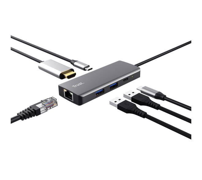 Adapter Trust Dalyx 6-in-1 USB-C multipoort grijs