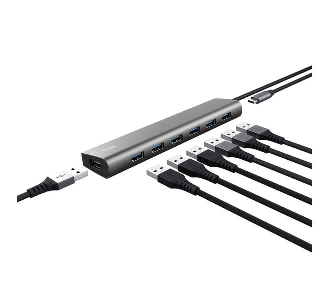 Hub Trust HALYX 7-port USB-A 3.2 zilver