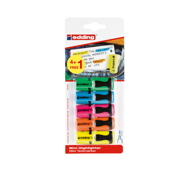 Markeerstift edding 7 mini 1-3mm assorti blister à 4+1 stuk gratis