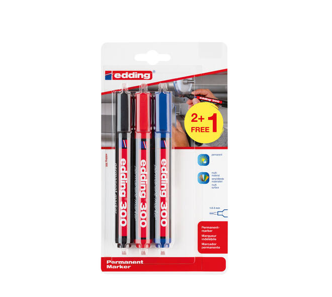 Viltstift edding 300 rond 1.5-3mm assorti blister à 2+1 gratis