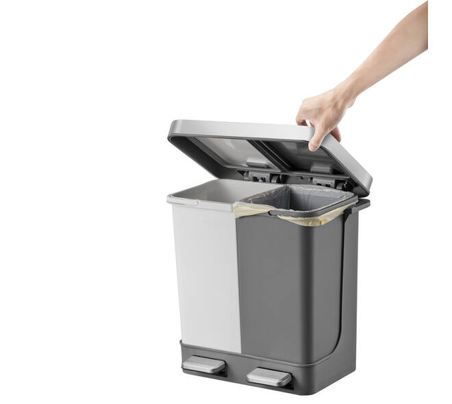 Pedaalemmer EKO Hana Duo Recycling 2x10 liter grijs wit